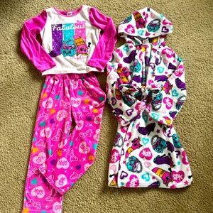 (LOT 2) SHOPKINS GIRL'S SLEEPWEAR SET w/ BATHROBE SIZE 8 SUPER SOFT